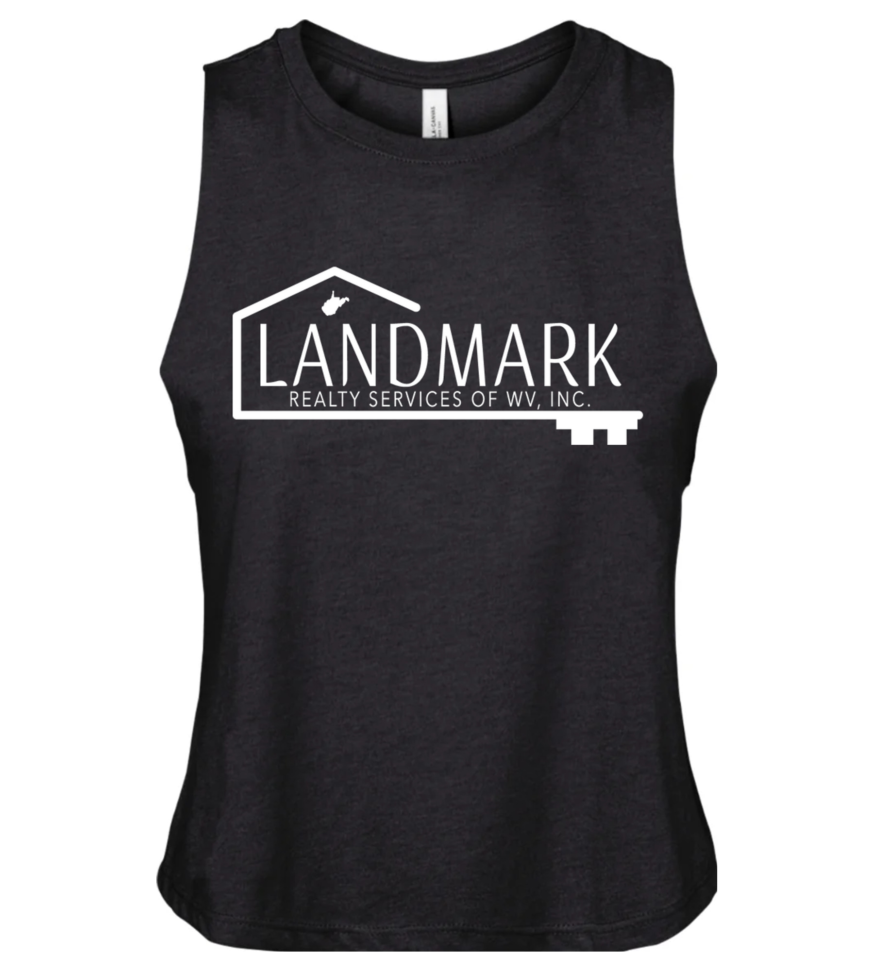 Bella + Canvas Women's Racerback Cropped Tank (BC6682) Solid Black Blend with Small Logo